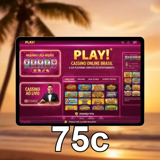 Tablet exibindo a interface do cassino online 75c.