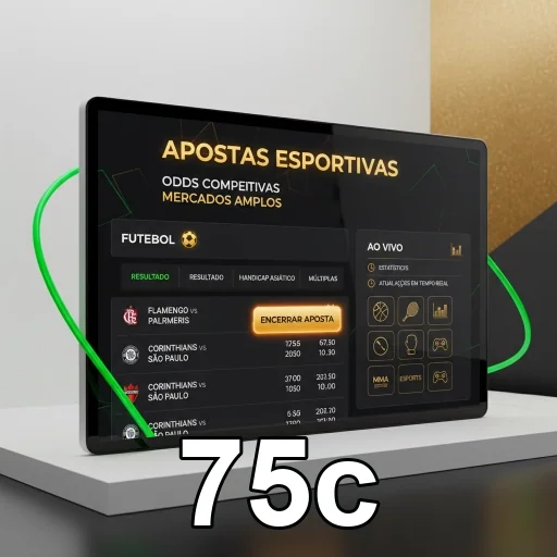 Usuário utiliza o aplicativo 75c para apostas esportivas.