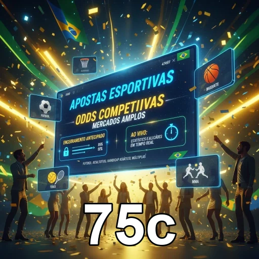 Plataforma 75c destacando apostas esportivas e odds.
