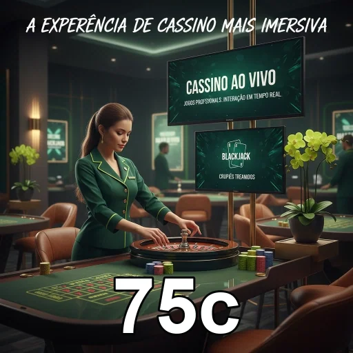 Jogadora interagindo com mesa de cassino ao vivo no 75c.