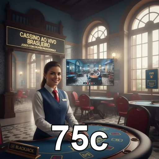 Funcionária do cassino ao vivo 75c com área de jogos.