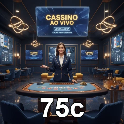 Imagem do cassino ao vivo da 75c com crupiê profissional.