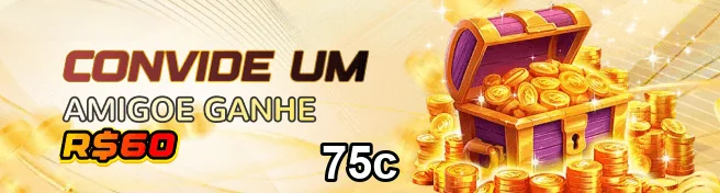 Visual do site 75c com baú de moedas e promoções.