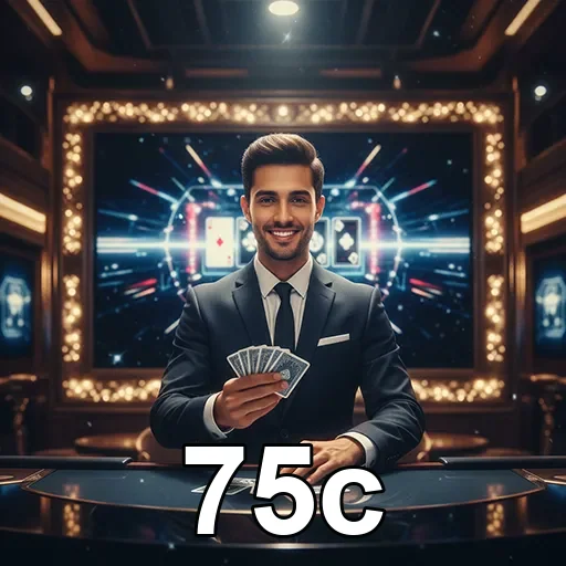 Jogador VIP sorridente mostrando cartas no site 75c.