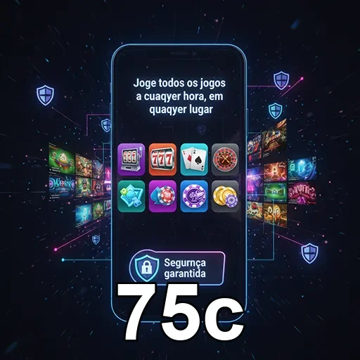 Interface da plataforma 75c com foco em jogos e segurança.