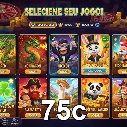 Variedade de jogos disponíveis na plataforma 75c com visual atrativo.