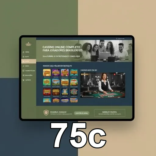 Interface do cassino online 75c com opções de jogo e suporte.