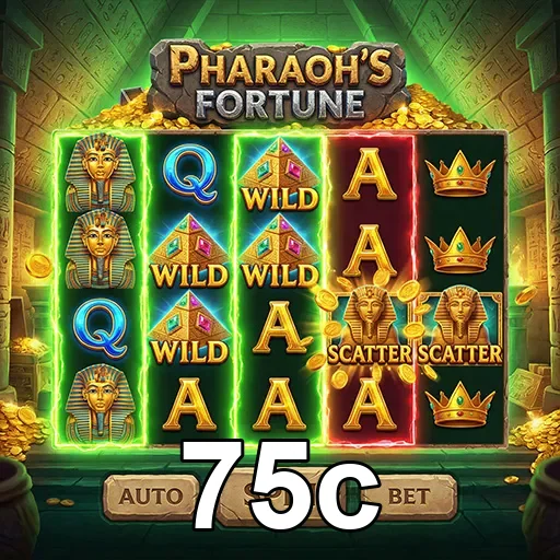 Slot game Pharaoh’s Fortune destacando a marca 75c.