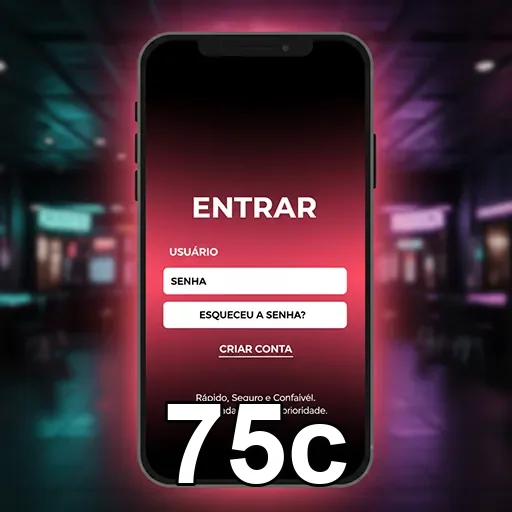 Tela de login do aplicativo da 75c em um celular.