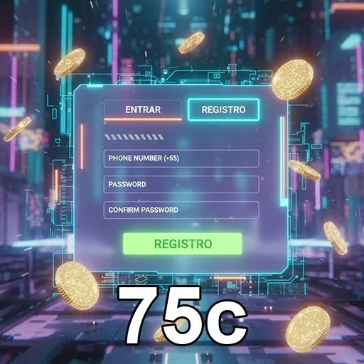 Tela do aplicativo 75c com opções de registro e login.