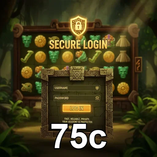 Tela de login do 75c com informações e gráficos de slots.