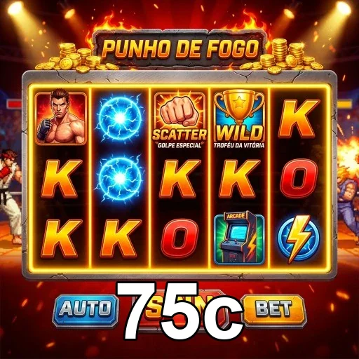 Slot 'Punho de Fogo' da 75c com símbolos e prêmios.