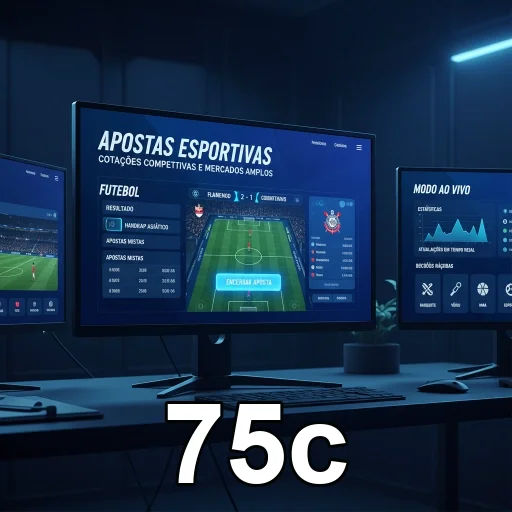 Interface do site 75c com apostas esportivas em destaque.