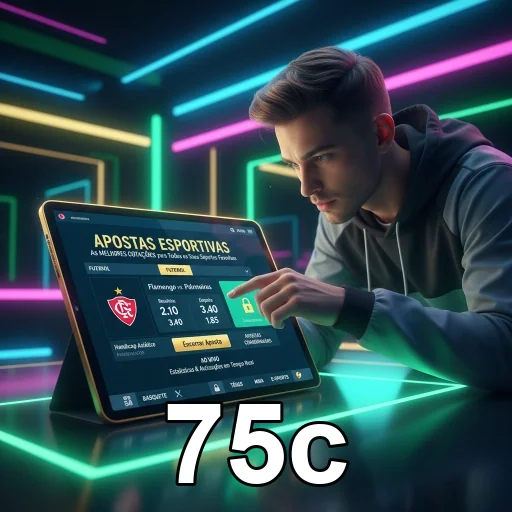 Jogador na plataforma VIP do 75c explorando jogos de slot.
